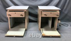 Antique VTG Pair Wood Barber Cabinets Milk Glass Tops Nightstands Old 1070-25B