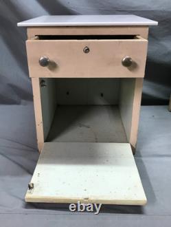 Antique VTG Pair Wood Barber Cabinets Milk Glass Tops Nightstands Old 1070-25B