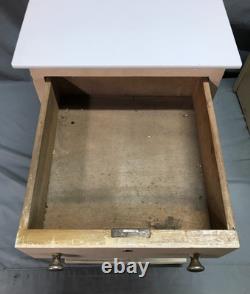 Antique VTG Pair Wood Barber Cabinets Milk Glass Tops Nightstands Old 1070-25B