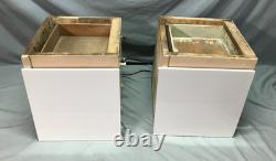 Antique VTG Pair Wood Barber Cabinets Milk Glass Tops Nightstands Old 1070-25B