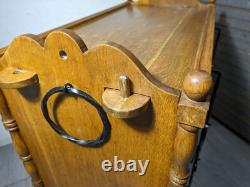 Antique Victorian Arts & Crafts Gothic Oak Cabinet Table with Glass Iron Doors