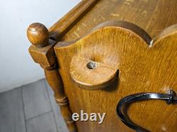 Antique Victorian Arts & Crafts Gothic Oak Cabinet Table with Glass Iron Doors