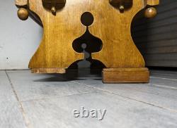 Antique Victorian Arts & Crafts Gothic Oak Cabinet Table with Glass Iron Doors
