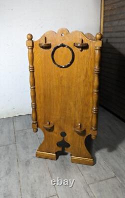 Antique Victorian Arts & Crafts Gothic Oak Cabinet Table with Glass Iron Doors