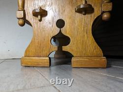 Antique Victorian Arts & Crafts Gothic Oak Cabinet Table with Glass Iron Doors