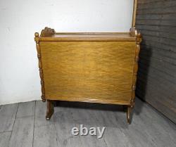 Antique Victorian Arts & Crafts Gothic Oak Cabinet Table with Glass Iron Doors