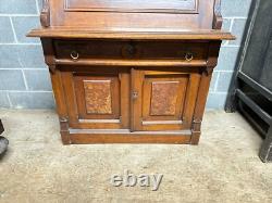 Antique Victorian Burl Walnut Bookcase Cabinet Cupboard Desk With Keys 2pc