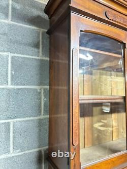 Antique Victorian Burl Walnut Bookcase Cabinet Cupboard Desk With Keys 2pc