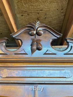 Antique Victorian Burl Walnut Bookcase Cabinet Cupboard Desk With Keys 2pc