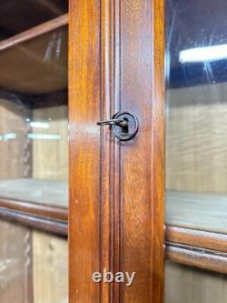 Antique Victorian Burl Walnut Bookcase Cabinet Cupboard Desk With Keys 2pc