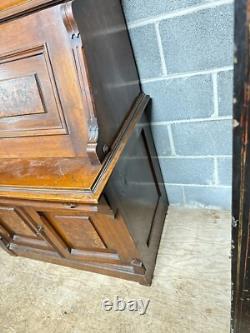 Antique Victorian Burl Walnut Bookcase Cabinet Cupboard Desk With Keys 2pc