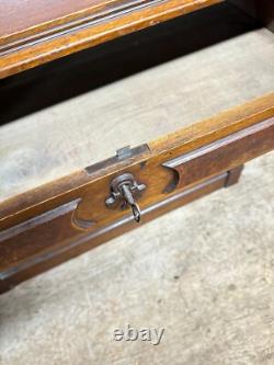 Antique Victorian Burl Walnut Bookcase Cabinet Cupboard Desk With Keys 2pc
