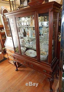 Antique Victorian Carved Mahogany Queen Anne China Display Cabinet Mirror Back