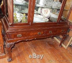 Antique Victorian Carved Mahogany Queen Anne China Display Cabinet Mirror Back