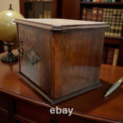 Antique Victorian Cigar Humidor Cabinet Solid Mahogany Brass Trim 1890s 1900s