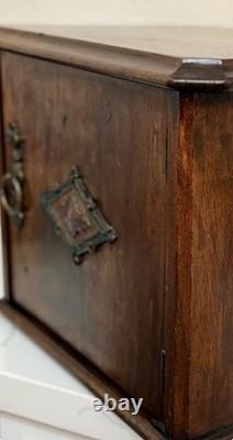 Antique Victorian Cigar Humidor Cabinet Solid Mahogany Brass Trim 1890s 1900s