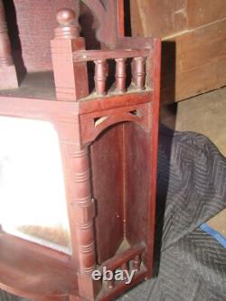 Antique Victorian Eastlake Aesthetic Hanging Mahogany Corner Cupboard Cabinet