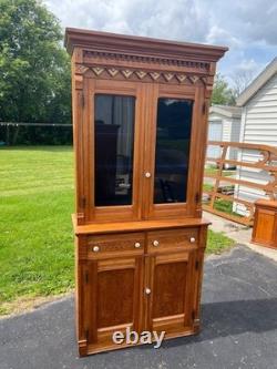 Antique Victorian Eastlake China Hutch Stepback Kitchen Cabinet