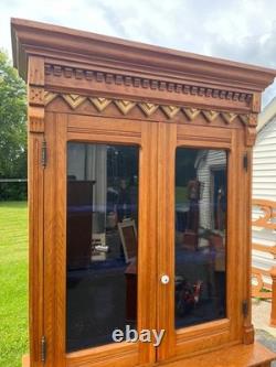 Antique Victorian Eastlake China Hutch Stepback Kitchen Cabinet
