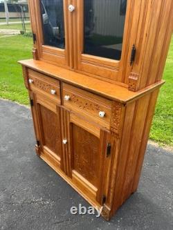 Antique Victorian Eastlake China Hutch Stepback Kitchen Cabinet
