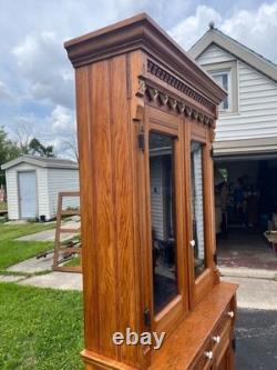 Antique Victorian Eastlake China Hutch Stepback Kitchen Cabinet