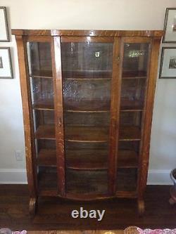 Antique Victorian Empire Oak China Cabinet BowithCurved Glass Front 62H x42W x16D