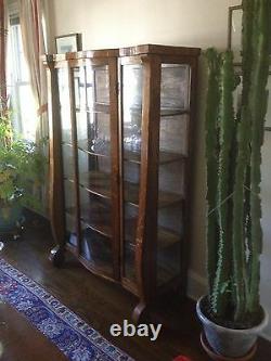 Antique Victorian Empire Oak China Cabinet BowithCurved Glass Front 62H x42W x16D