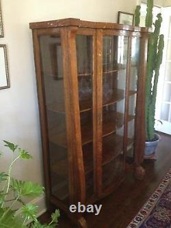 Antique Victorian Empire Oak China Cabinet BowithCurved Glass Front 62H x42W x16D