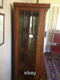 Antique Victorian Empire Oak China Cabinet BowithCurved Glass Front 62H x42W x16D