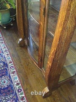 Antique Victorian Empire Oak China Cabinet BowithCurved Glass Front 62H x42W x16D