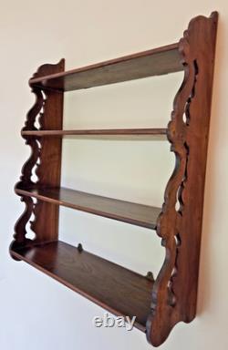 Antique Victorian Large Ornate Cherry Wood Wall 4 Tier Display Shelf, 1880s