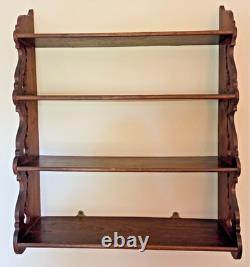 Antique Victorian Large Ornate Cherry Wood Wall 4 Tier Display Shelf, 1880s