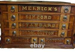 Antique Victorian Merrick's Six Drawer Spool Cabinet Original Eagle Decals