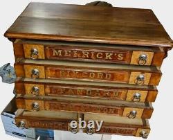 Antique Victorian Merrick's Six Drawer Spool Cabinet Original Eagle Decals