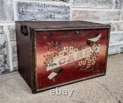 Antique Victorian Milwis Bestouse Painted Flower 2 Shelf Tin Cake Safe Cabinet