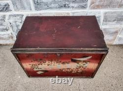 Antique Victorian Milwis Bestouse Painted Flower 2 Shelf Tin Cake Safe Cabinet