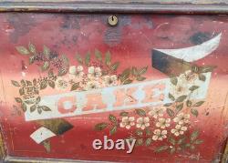 Antique Victorian Milwis Bestouse Painted Flower 2 Shelf Tin Cake Safe Cabinet