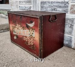 Antique Victorian Milwis Bestouse Painted Flower 2 Shelf Tin Cake Safe Cabinet