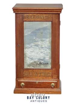 Antique Victorian Oak Belding Brothers Mirrored Spool Cabinet With Gold Decals