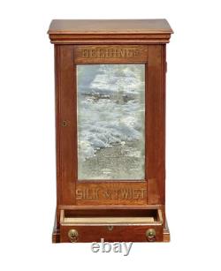 Antique Victorian Oak Belding Brothers Mirrored Spool Cabinet With Gold Decals
