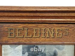 Antique Victorian Oak Belding Brothers Mirrored Spool Cabinet With Gold Decals