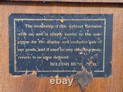 Antique Victorian Oak Belding Brothers Mirrored Spool Cabinet With Gold Decals