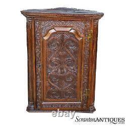 Antique Victorian Oak Carved Wall Hanging Corner Cabinet