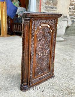 Antique Victorian Oak Carved Wall Hanging Corner Cabinet