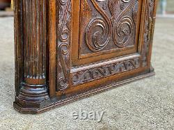 Antique Victorian Oak Carved Wall Hanging Corner Cabinet