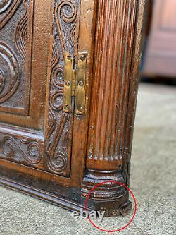 Antique Victorian Oak Carved Wall Hanging Corner Cabinet