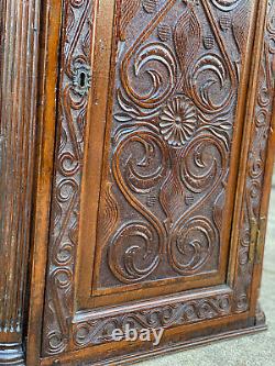 Antique Victorian Oak Carved Wall Hanging Corner Cabinet