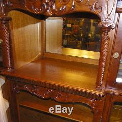 Antique Victorian Oak China Curio Cabinet claw feet Canopy
