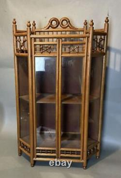 Antique Victorian Oak Stick & Ball Curio China Cabinet