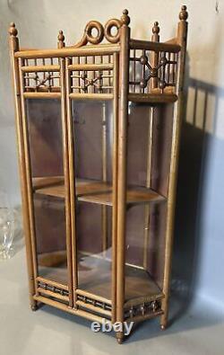 Antique Victorian Oak Stick & Ball Curio China Cabinet